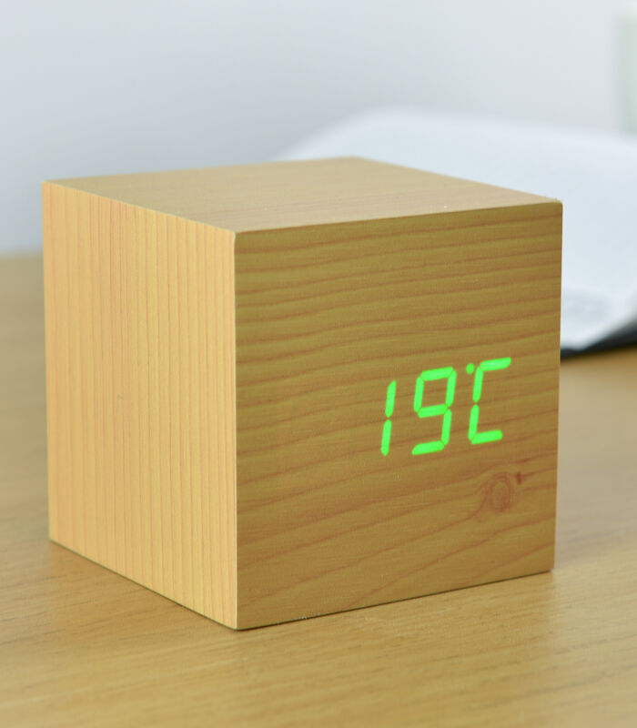 Cube click clock Réveil - Hêtre/Vert LED image number 4