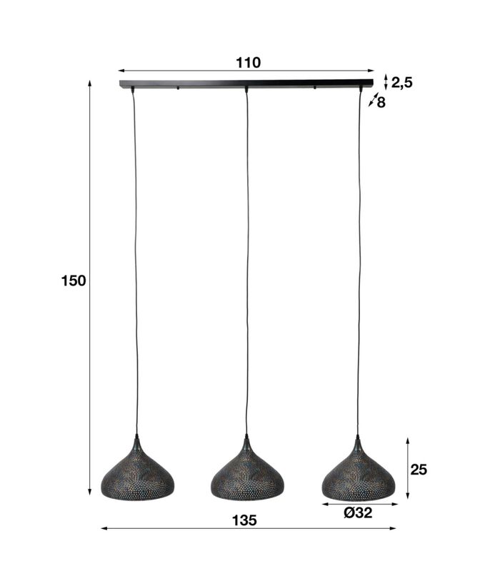 Sieve - Lampe suspendue - métal - noir - brun - forme d'entonnoir - 3 points lumineux image number 3