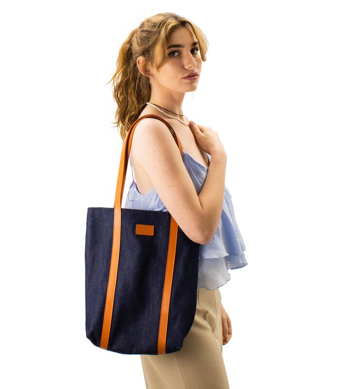 The Tote - Tote bag en jean recyclé finition cuir orange image number 3