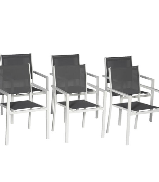 Lot de 6 chaises en aluminium blanc - textilène gris