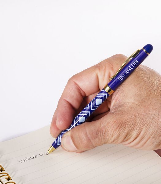 Fijne pen in gelakt metaal blauw - Just have fun