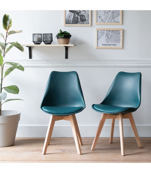 Set van 2 blauwe NORA Scandinavische stoelen met kussen