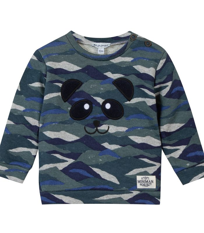 Sweater met ronde hals in fleece met panda-opdruk image number 0