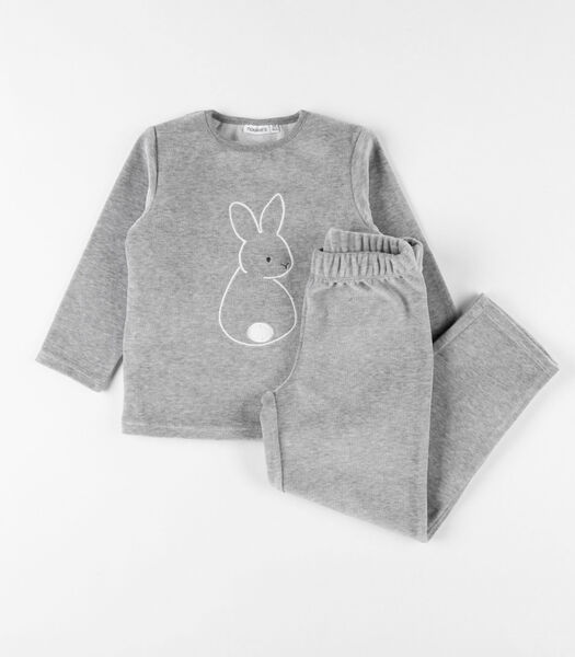 2-delige pyjama met konijntje uit fluweel, gemêleerd grijs