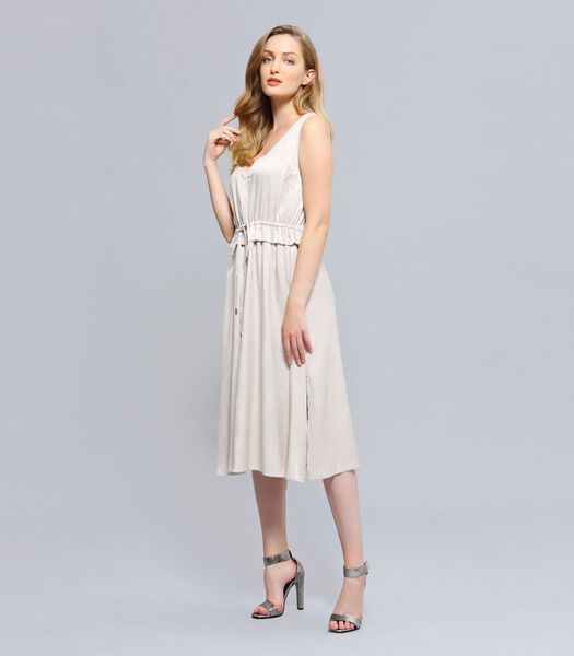 Robe de viscose  à encolure  V et taille froncée ajustable