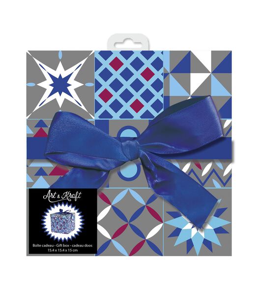 Boîte cadeau avec nœud  - Motifs graphiques bleus