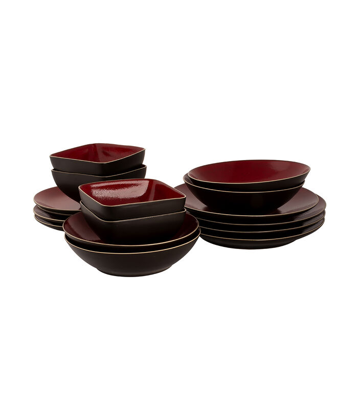 Serviesset Lava Stoneware 4-persoons 16-delig Bruin Rood image number 0