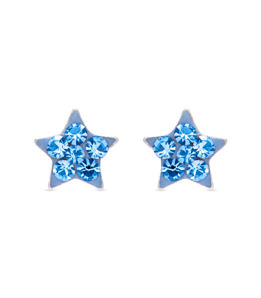 Oorbellen, 925 sterling zilver en blauwe zirkonia ster gerhodineerd afwerking