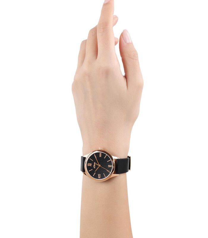 Quartz horloge voor dames, roestvrij staal IP rose | leder image number 2