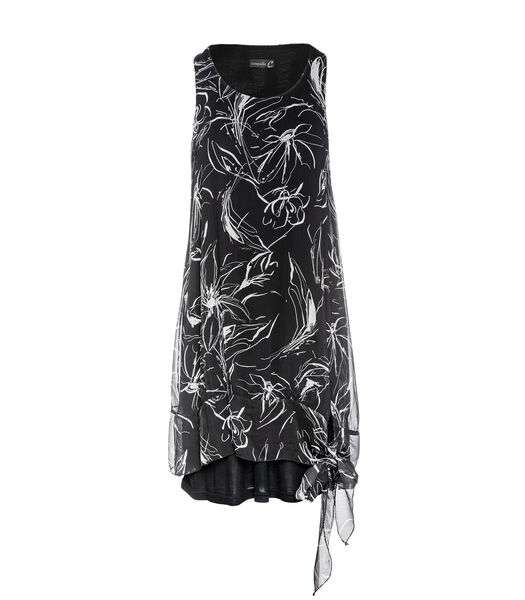Mouwloze dubbellaagse jurk in zwart en wit