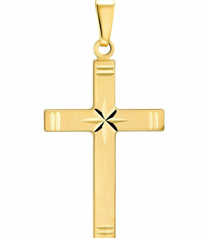 Motief tag voor mannen en vrouwen, unisex, goud 375 kruis image number 0