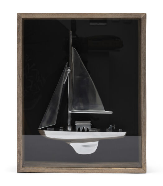 Zeilboot 3D fotolijst in box hout - fotolijst met zilveren 3D Zeilboot