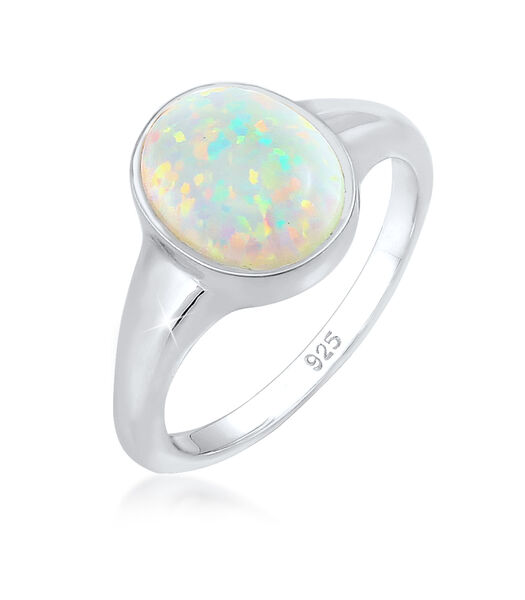 Ring Dames Zegel Trend Met Synthetische Opaal In 925 Sterling Zilver Verguld