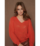 Pull en tricot rouge-orange à la mode avec détails image number 0