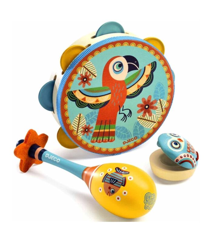 DJECO Set of 3 instruments: Tambourine, maracas, castanet - 32,5 x 185 x 6 cm image number 1