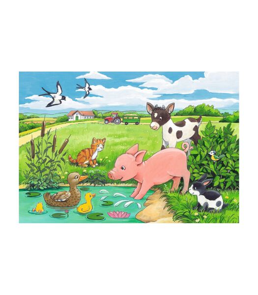 puzzel Jonge dieren op het platteland - Twee puzzels - 12 stukjes - kinderpuzzel