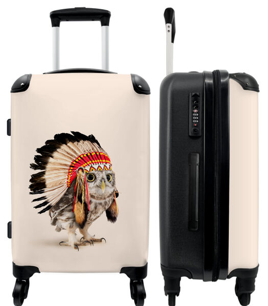 Handbagage Koffer met 4 wielen en TSA slot (Uil - Indiaan - Veren - Dieren)