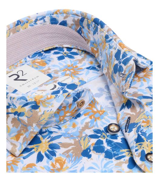 Overhemd Knitted Bloemenprint Blauw Extra Long Sleeves