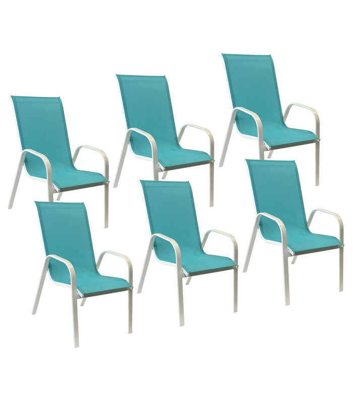 Lot de 6 chaises MARBELLA en textilène bleu - aluminium blanc image number 0