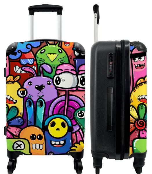 Bagage à main Valise avec 4 roues et serrure TSA (Monstre - Fleurs - Arc-en-ciel - Design - Drôle)