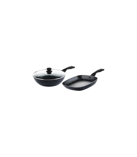 Ensemble de poêles  Black Marble (poêle grill de 28 cm + poêle wok de ø 30 cm) - Induction et toutes autres sources de chaleur
