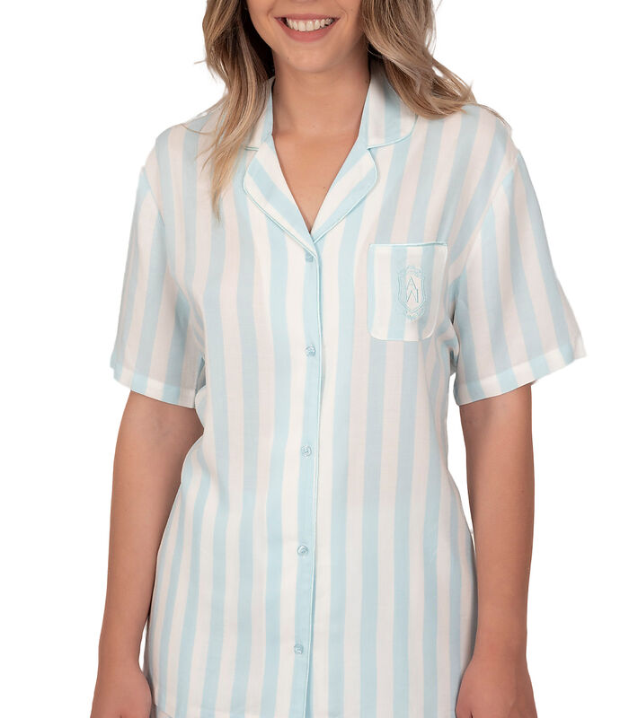 Pyjamashirt kort Klassiek Stripes blauw image number 0