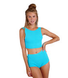 Turquoise bikinibroekje met hoge taille en kreukeffect Naza Scrunchy image number 0
