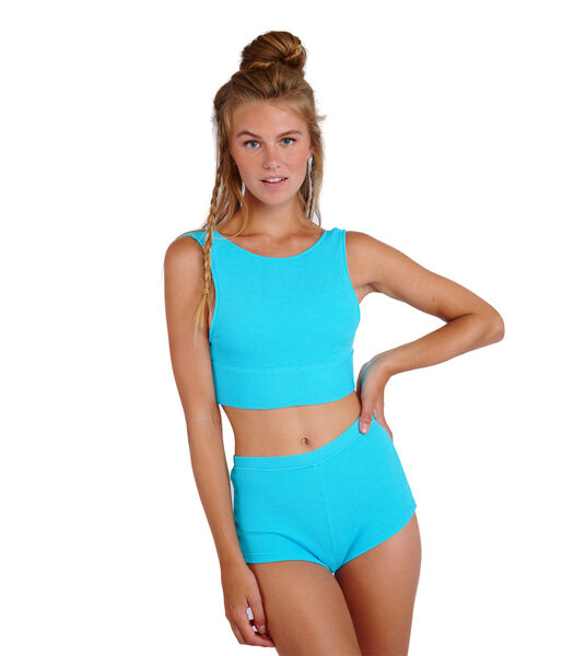 Turquoise bikinibroekje met hoge taille en kreukeffect Naza Scrunchy