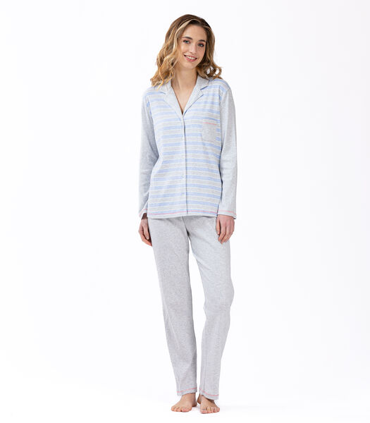 Pyjama boutonné en coton rayures HYGGE 606