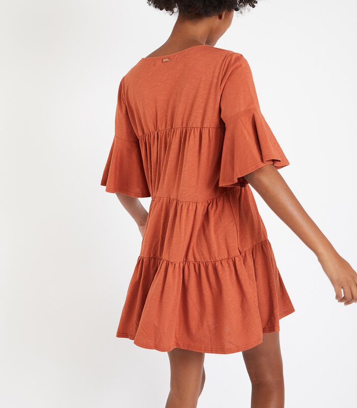Kimi Peachy korte bruine jurk met losse pasvorm image number 3