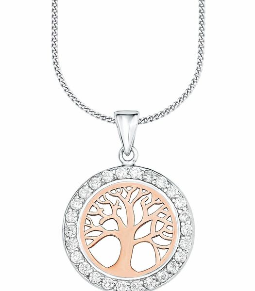 Chaîne avec pendentif pour dames, argent sterling 925, zirconium synth. | arbre de vie