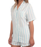 Pyjamashirt kort Klassiek Stripes blauw image number 2