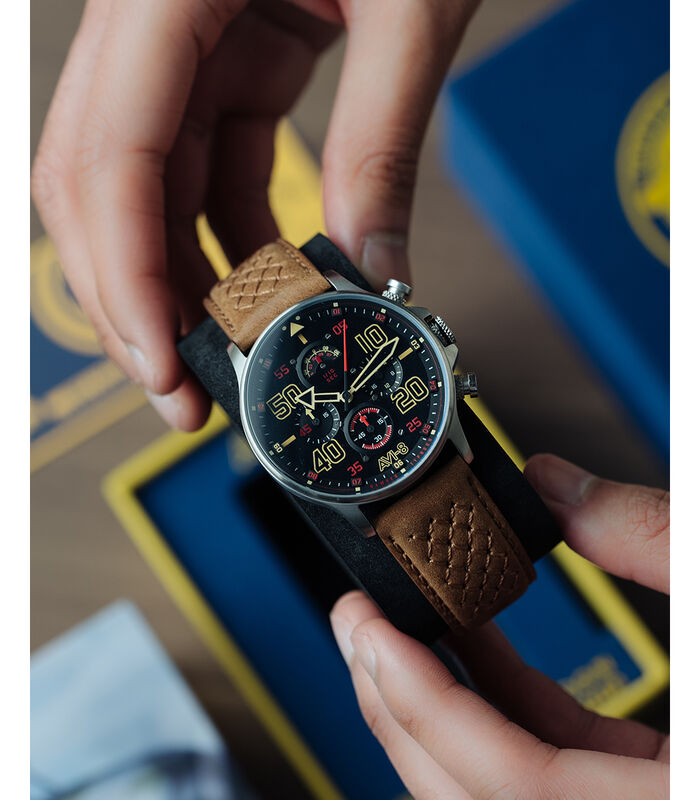 Japans quartz chronograaf horloge voor heren - Lederen band - Hawker Typhoon image number 5