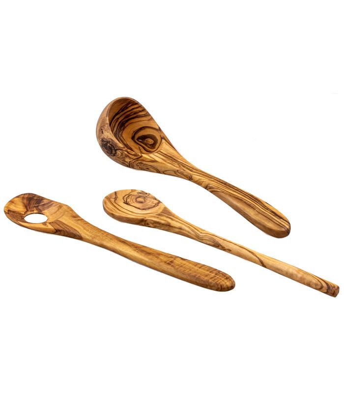 Ensemble de spatules  (cuillère à sauce, louche et cuillère à risotto) Tunea - Bois d'olivier image number 0