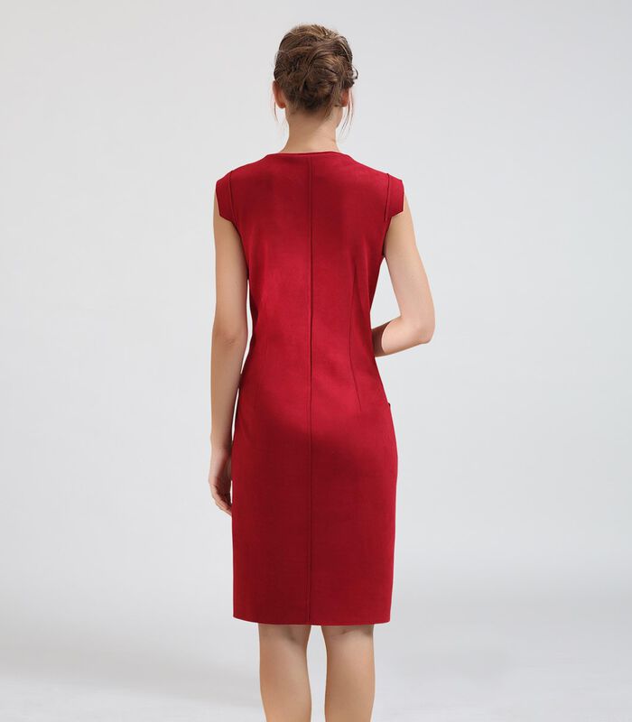 V-hals jurk met manchetten, stretch suède image number 1