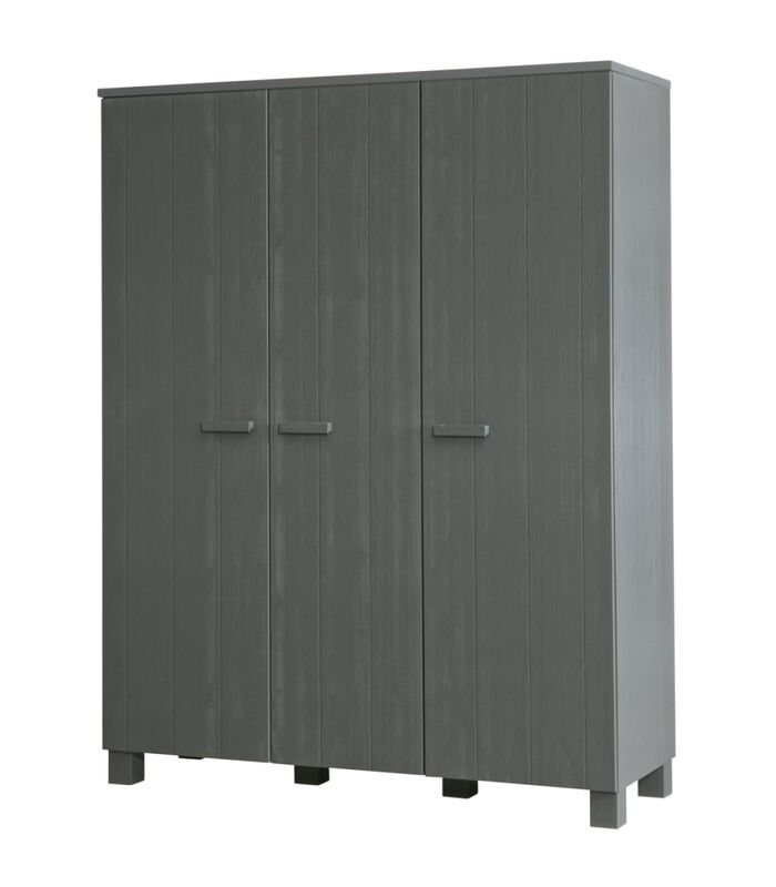 Armoire 3 Portes  - Pin - Anthracite - 202x158x55  - Dennis image number 0