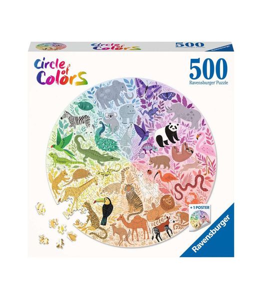 Puzzel 500 stukjes Round puzzle - Circle of colors - Animals