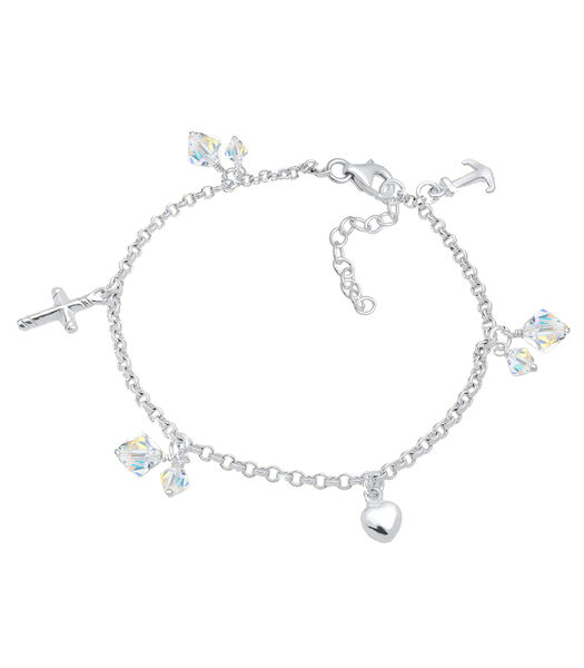 Bracelet Femmes Croix Cœur Ancre Avec Cristaux En Argent Sterling 925