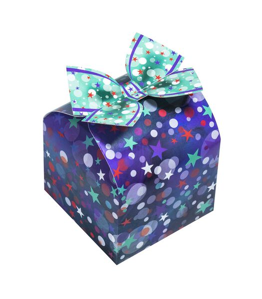 Mini boîte cadeau - Motifs bulles et étoiles colorées