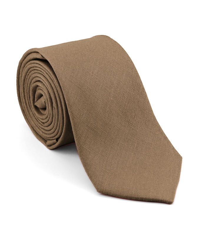 Cravate en lin beige cacahuete - SILOS - Fabriquée à la main image number 0