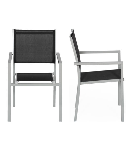 Lot de 4 chaises en aluminium gris - textilène noir