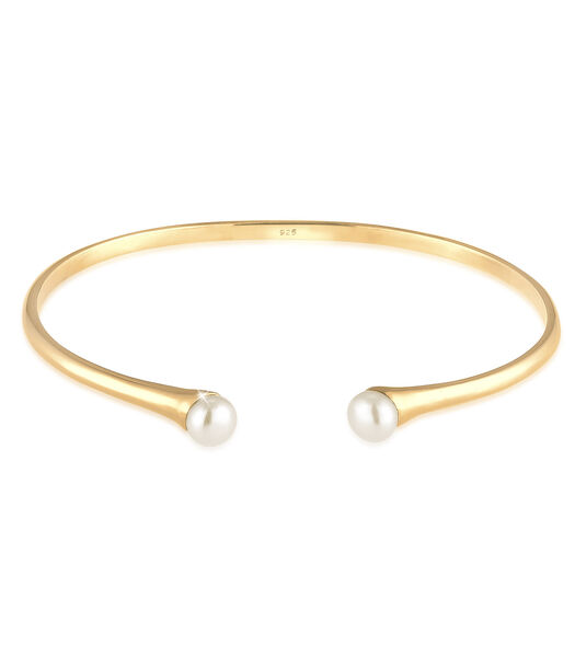 Bracelet Bangle Ouvert Réglable  Perles De Culture D'eau Douce  Femme  Plaqué Or Argent (925/1000)