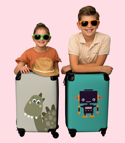 Handbagage Koffer met 4 wielen en TSA slot (Dinosaurus - Groen - Kinderen - Jongen - Design)