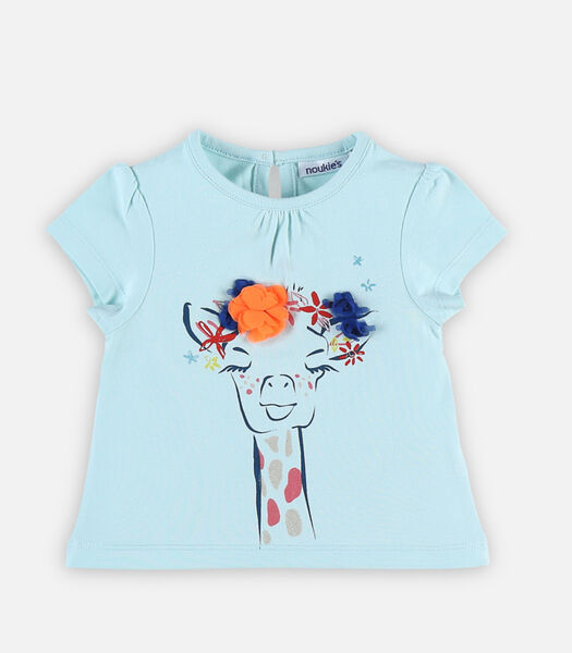 Aqua T-shirt met korte mouwen en giraf