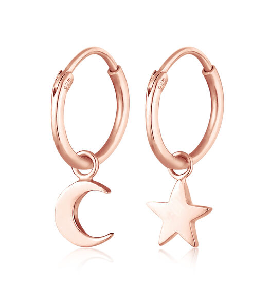 Oorbellen Dames Creoles Star Crescent Astro Look In 925 Sterling Silver Rose Gold Plated