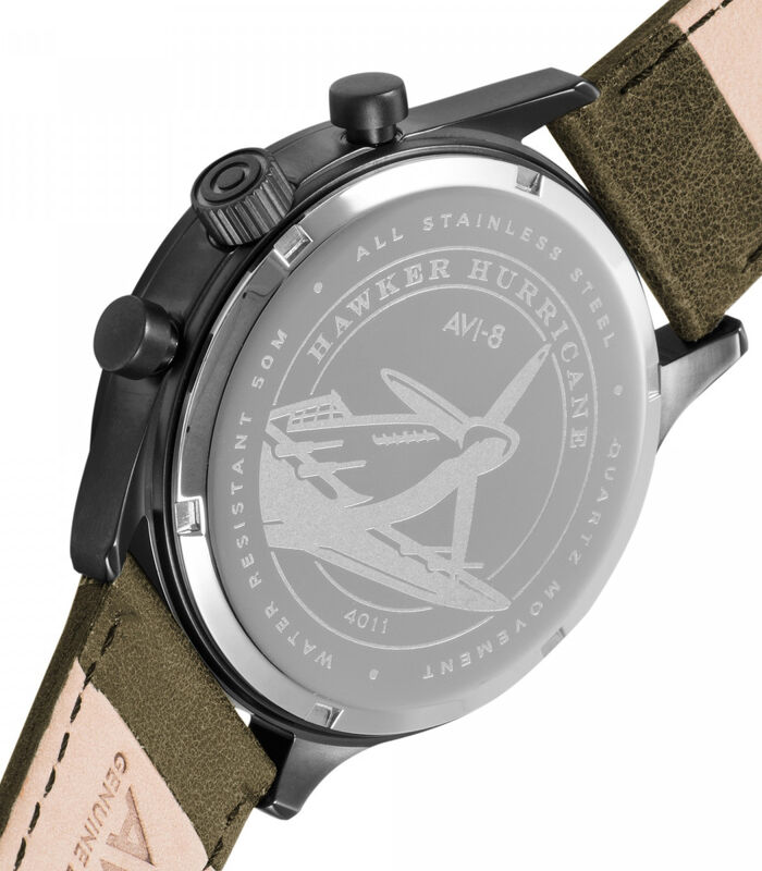 Japans quartz chronograaf horloge voor heren - Lederen band - Datum - Hawker Hurricane image number 4