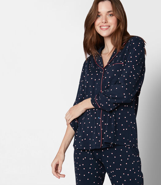 Pyjama met knoopsluiting van katoen en elastaan MORNING 506 - navy