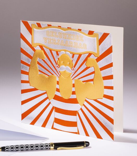 Carte double anniversaire - Papier paillette orange