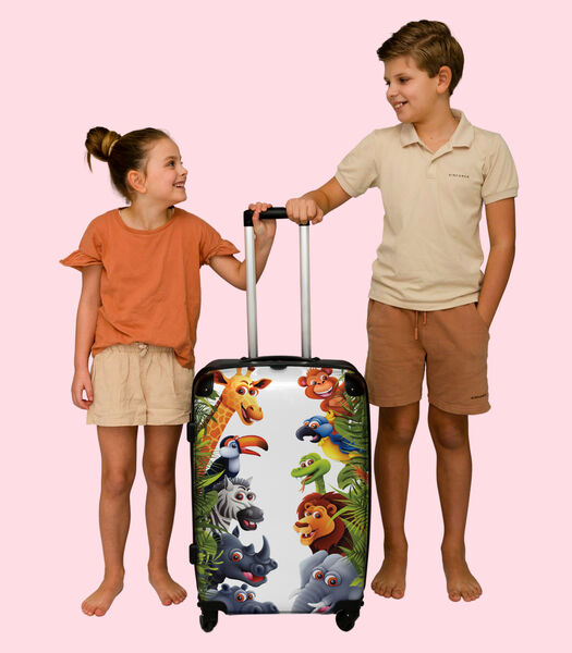 Bagage à main Valise avec 4 roues et serrure TSA (Animaux - Vert - Jungle - Enfants)