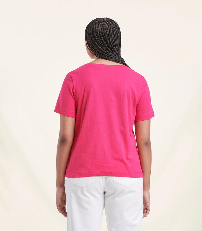 T-shirt rose fuchsia en coton biologique manches courtes image number 2